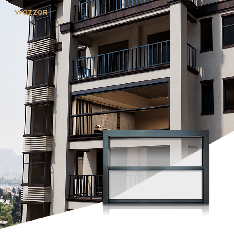 Wazzor 2026 Factory Double Glaze Motor Electric Aluminium Vertical Sliding Automatic Single Hung Vertical Lift up Window