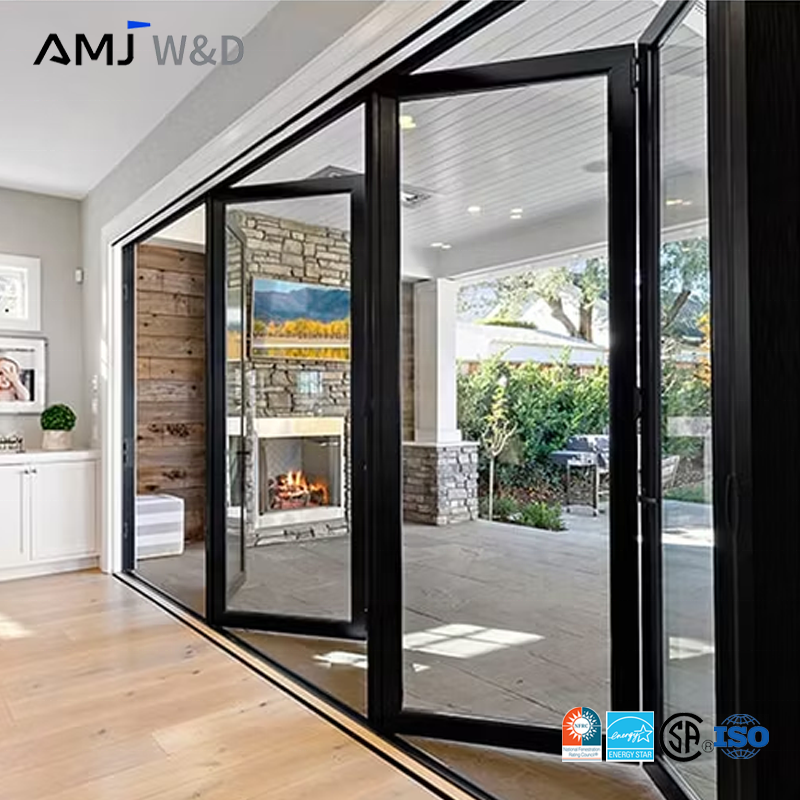 Large Modern Lockable Waterproof Accordion Sliding Aluminum Frame Bifold Folding Double Glass Patio Doors