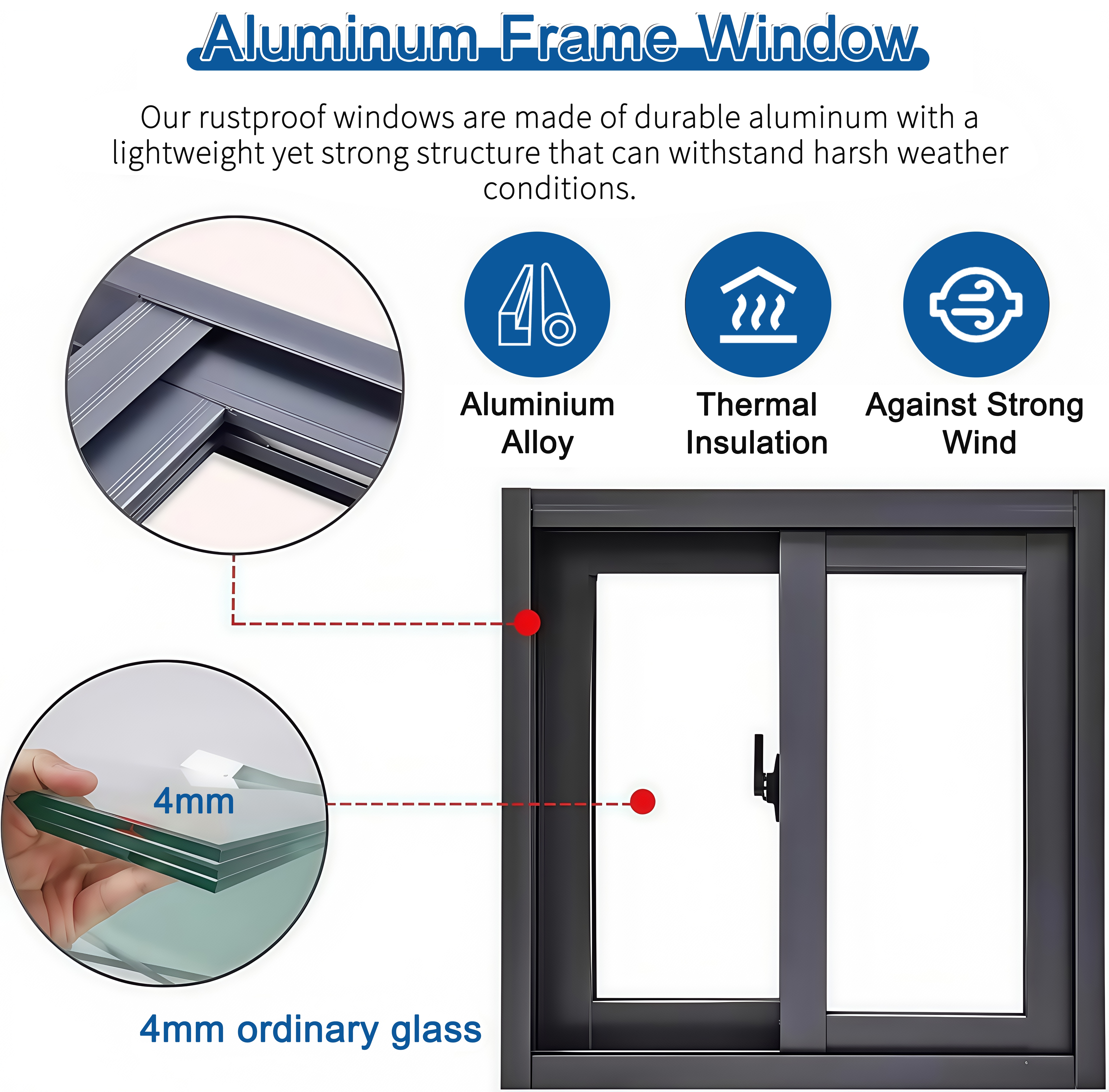 Customized Modern Energy-Efficient Design Thermal Break Glass Windows Aluminum Horizontal Sliding Window for Homes