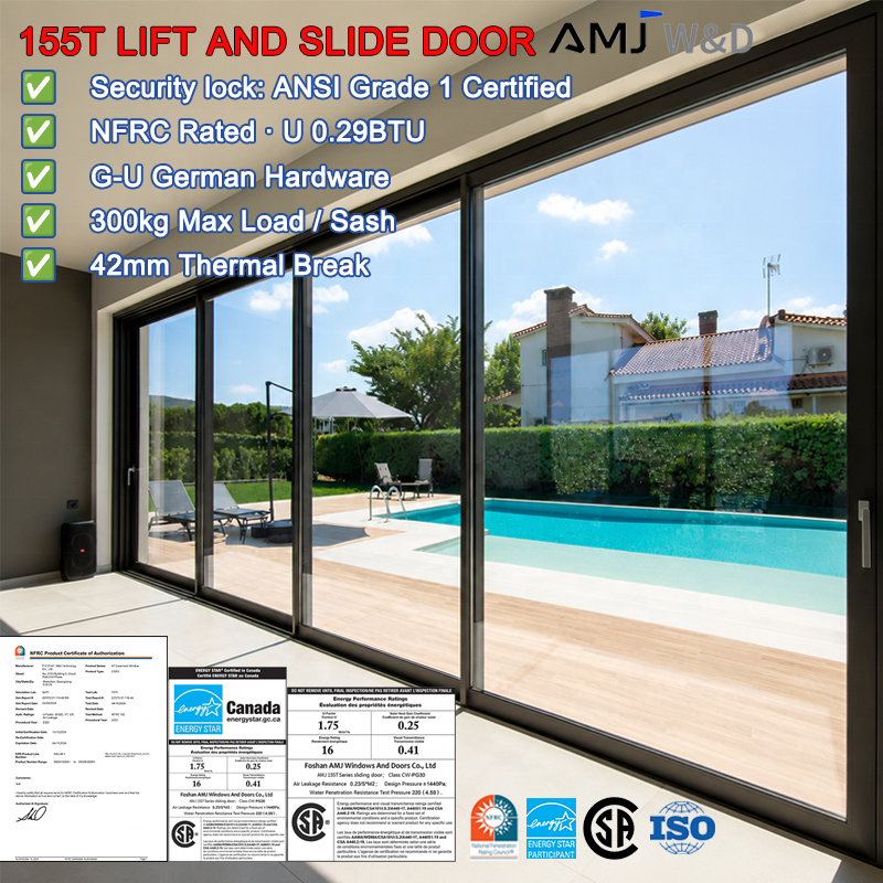 Hurricane Impact Sliding Screen Doors Patio Door Wall Pocket Stacker Door For Villa House Home