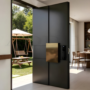 Luxury Black Gold Geometric Aluminum Pivot Door Modern Exterior Entry Door Smart Digital Lock Anti-Theft Thermal Sound Hotel