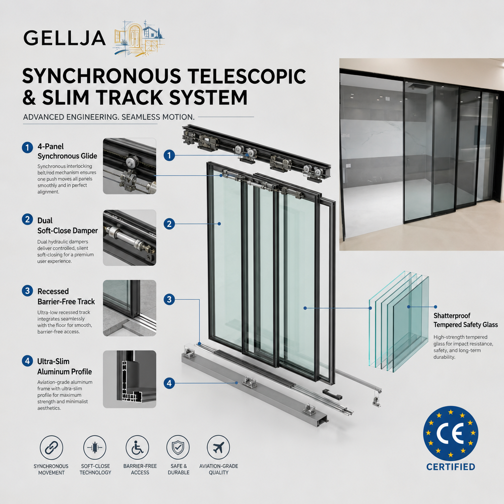 Modern Design Sliding Patio Door System Exterior Flush Aluminum Alloy Double Glazing Tempered Glass Waterproof Kitchen Door