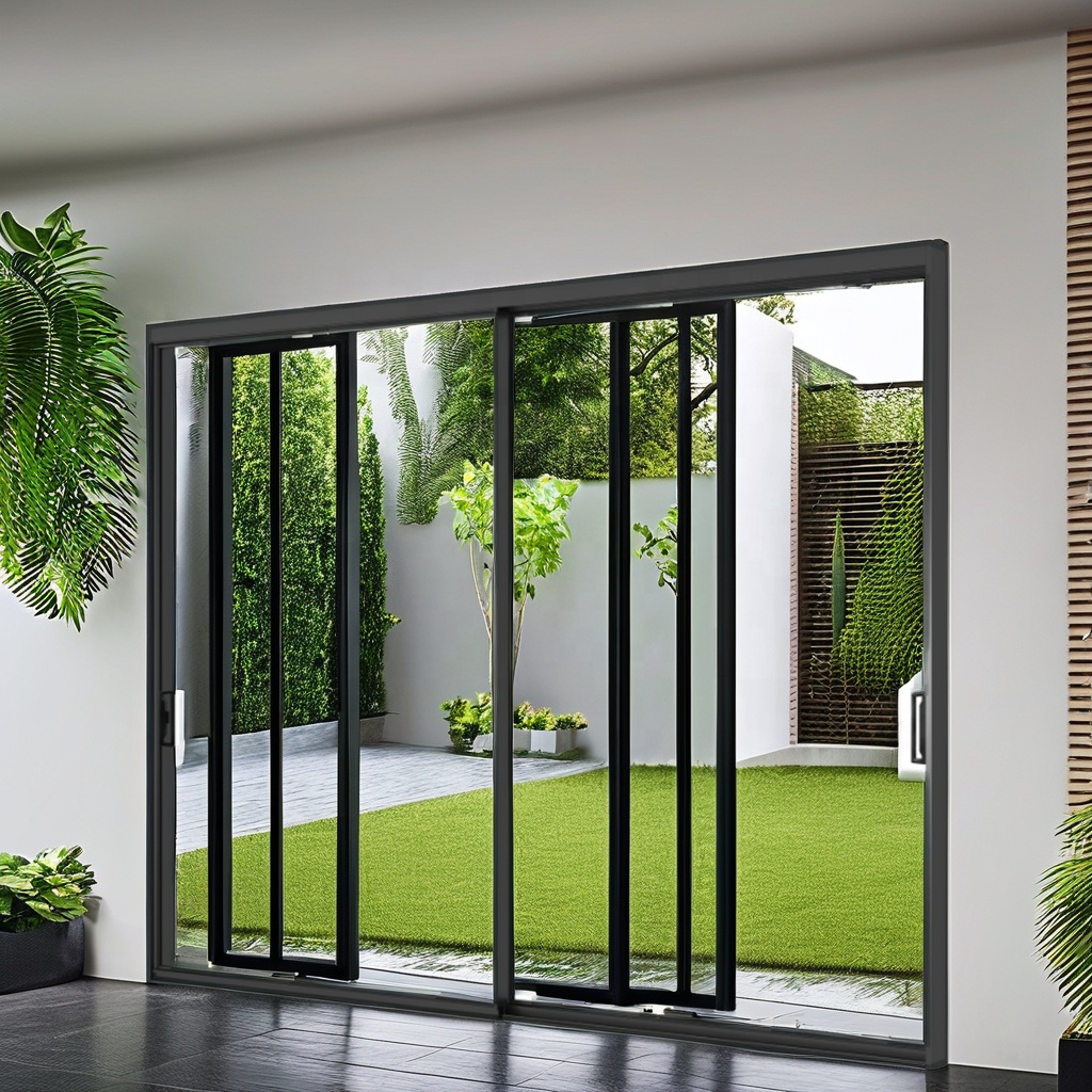 Interior Sliding Doors Aluminum Profiles windproof heat insulation Double Tempered Glass Door with fly screen for exterior villa