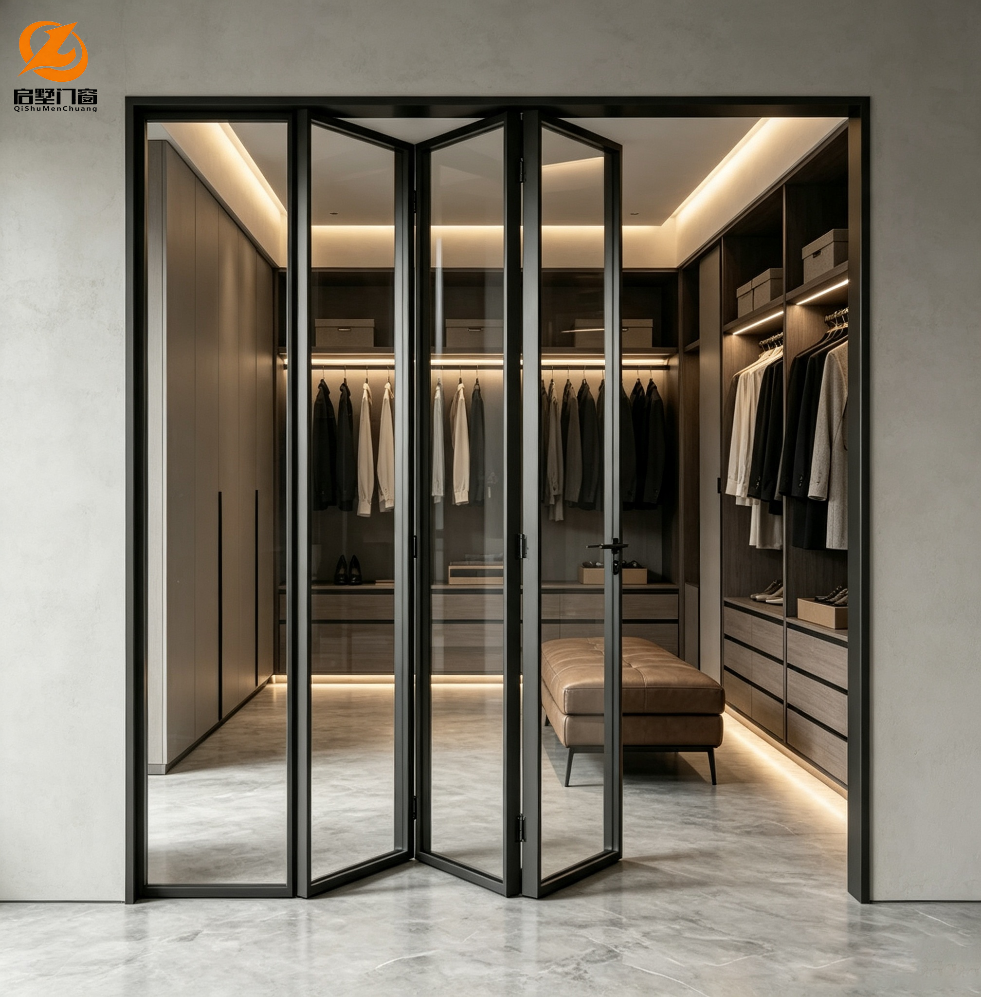 Aluminum Folding Doors Bi-fold Glass Patio Sliding Exterior Front Entry Folding Door Aluminum