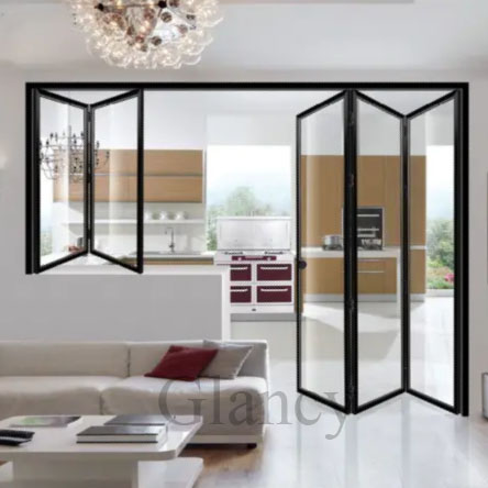 Large Modern Internal Lockable Accordion Sliding Aluminum Bifold Folding Double Glass Patio Doors
