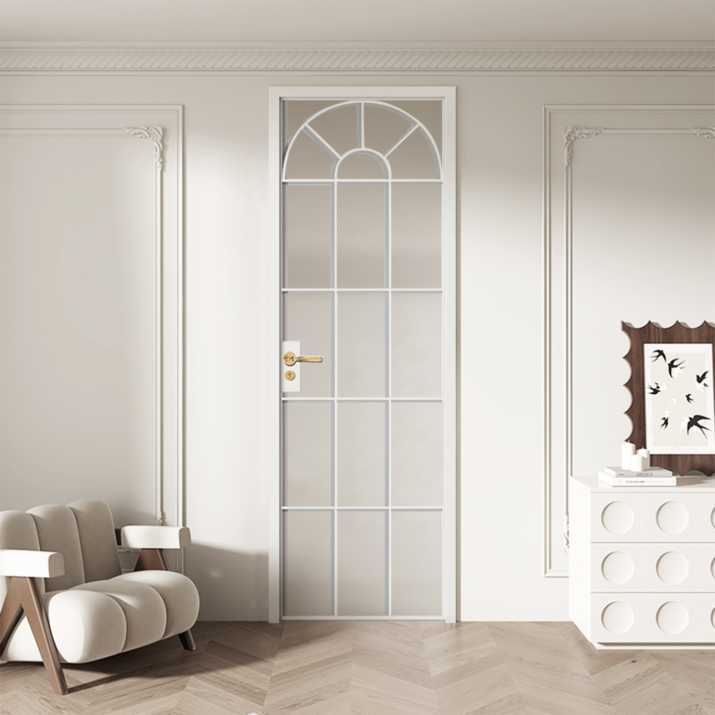Luxury Arched Glass Sliding Door Slim Frame Metal Alloy Interior Pocket Door