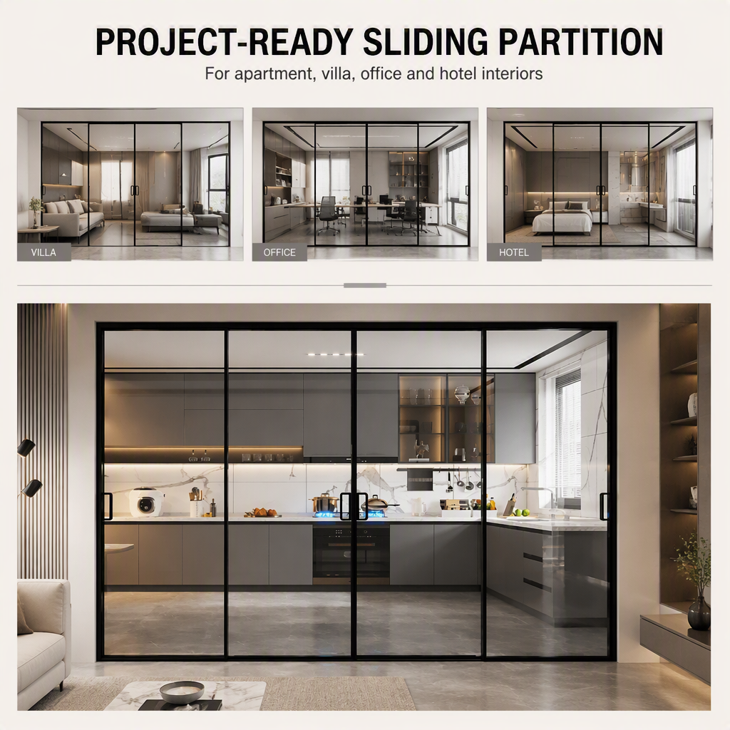 Thermal Break Aluminum Alloy Sliding Glass Door Double Glazing Kitchen Partition Door