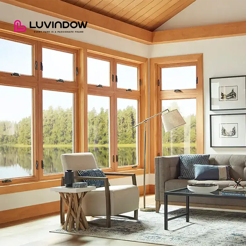 High Quality Hand Crank Aluminum Clad Wood Window Weatherproof Performance for Luxury Villas