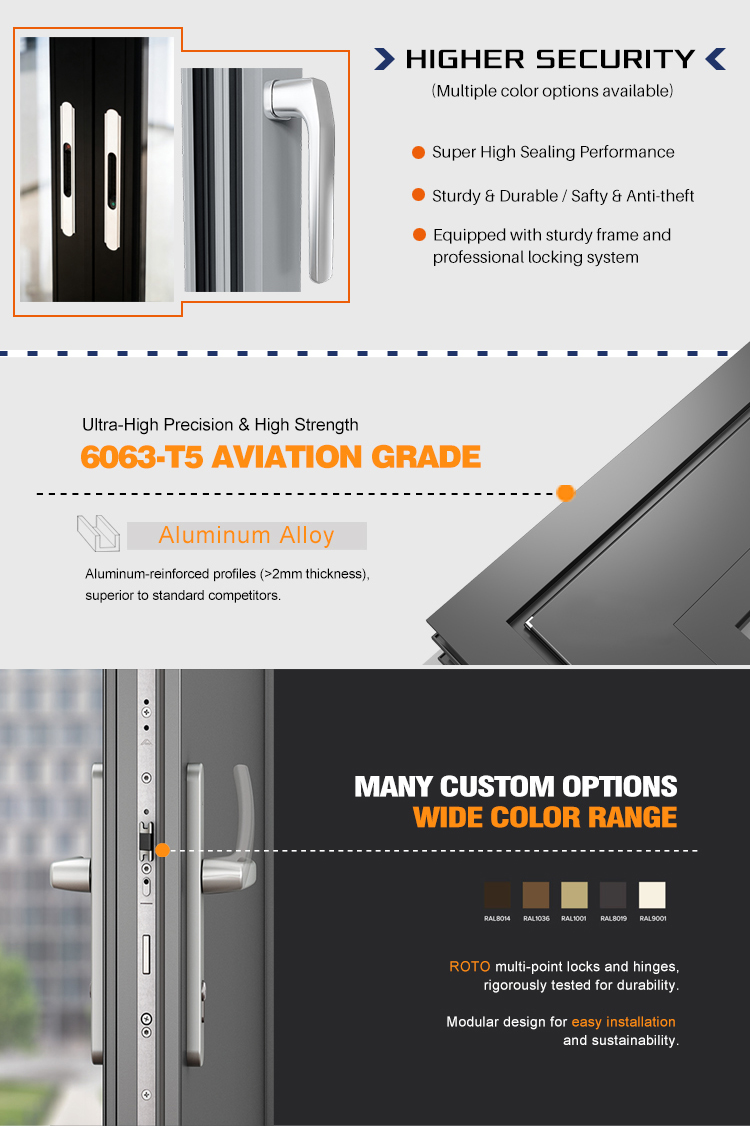 Aluminum Alloy Craftsman Style Security Windproof Waterproof Exterior Front Entry Door for Apartment Wine Cellar Basement