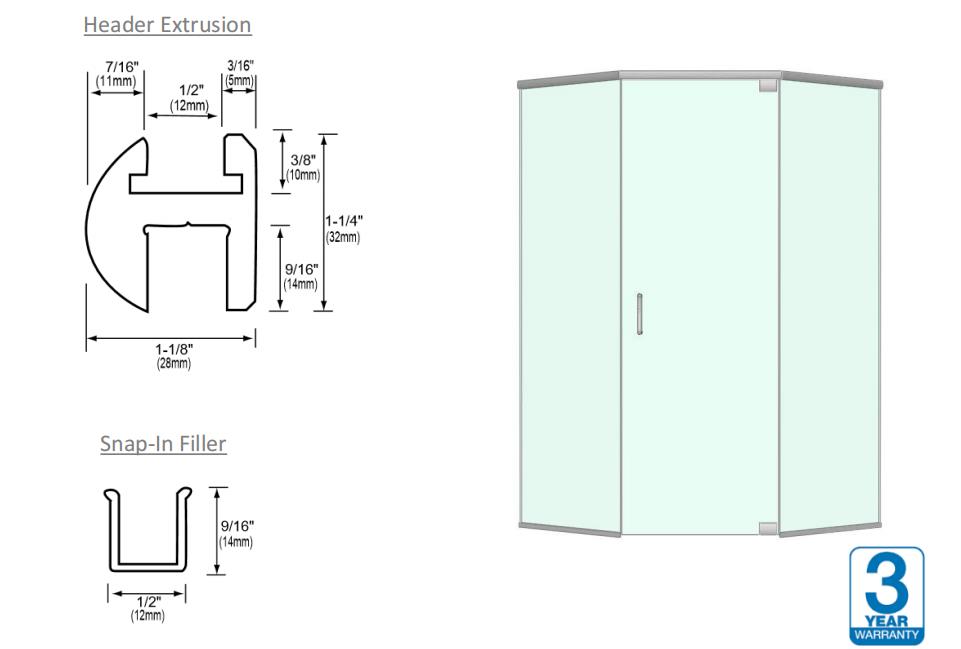 Customized CR L Aluminum Shower Room Glass Door Deluxe Shower Enclosure Header