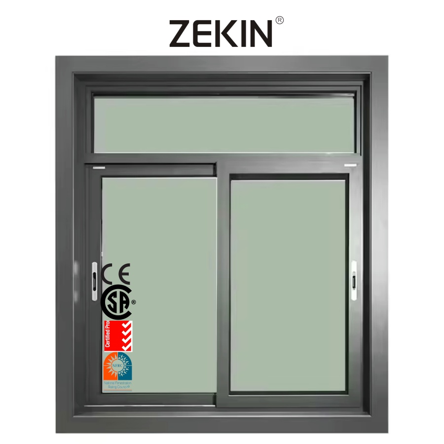 ZEKIN Sliding Windows Thermal Break Safety Grille Aluminum Frame Double Glazing Low-E Glass Window for Balcony Patio Custom Size