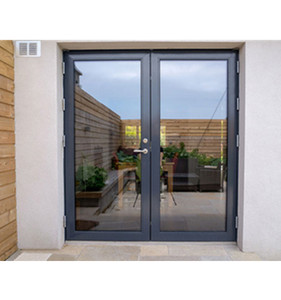 French Open Aluminum Alloy Steel Glass Door Double Entry Side Opening Modern Graphic Design