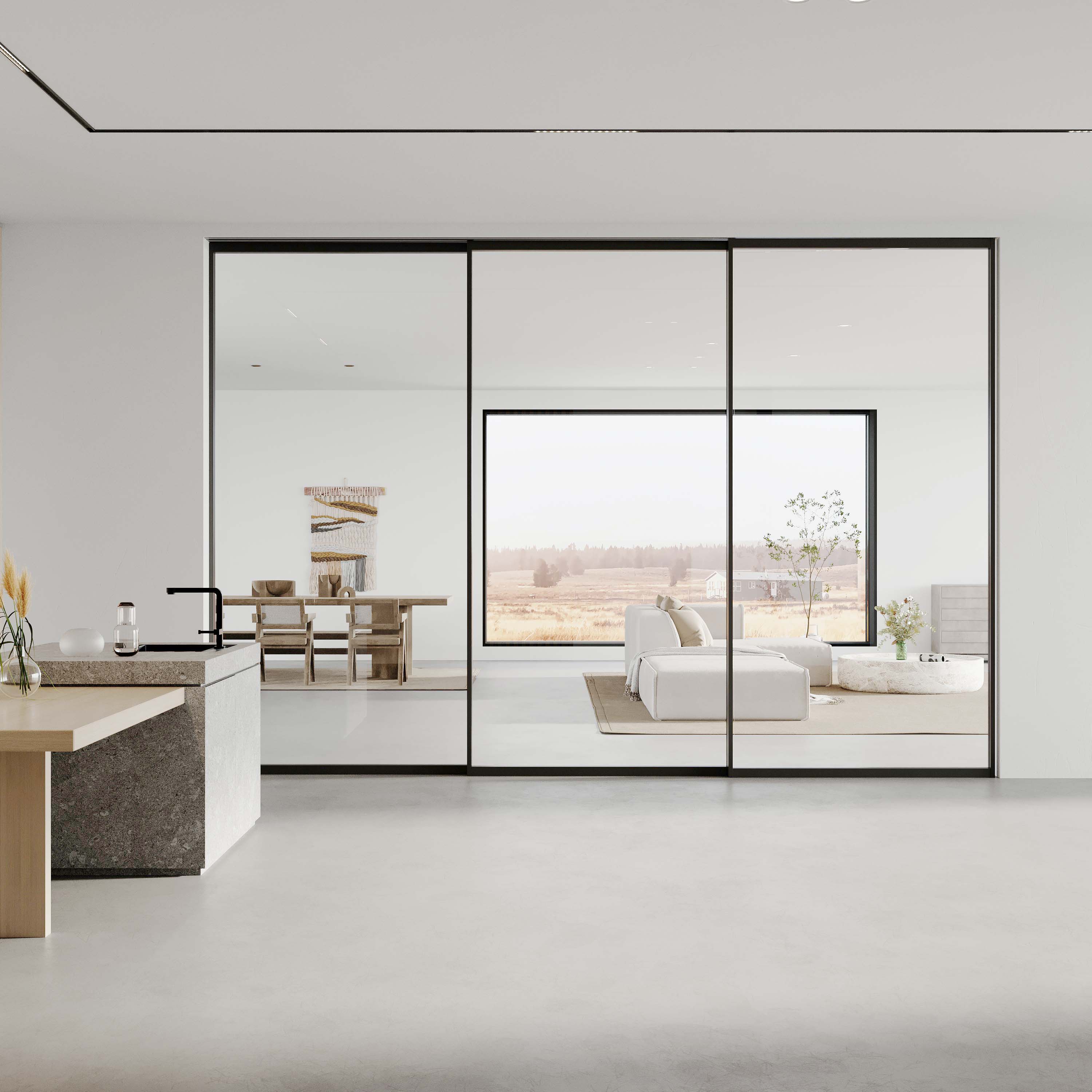 Modern Two-Way Sliding Cabinet Door Aluminum Frame Safety Suspended Track System Interior Pocket Glass Door for Apartment Use