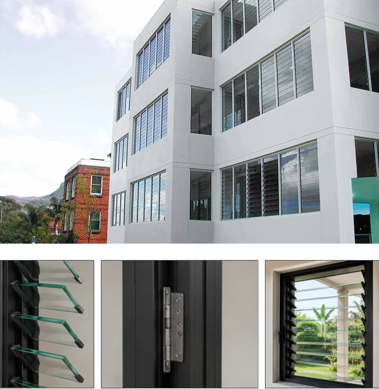 Adjustable Tempered Glass Louver Aluminum Window with Invisible Horizontal Design for Living Room Exterior Use