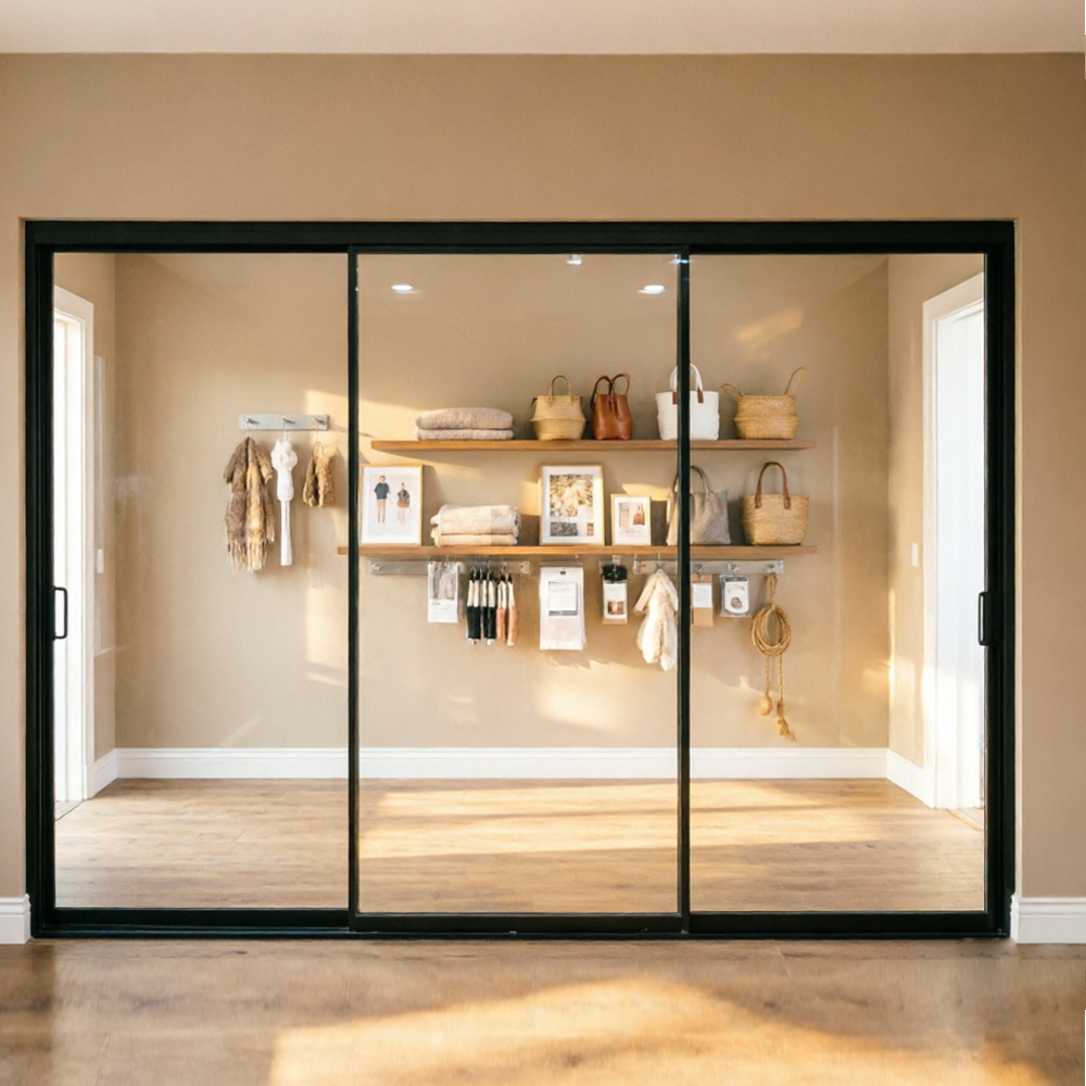 Modern Minimalist Ultra Narrow Frame 3 Panel Aluminum Sliding Door Silent Waterproof Anti-mold Hollow Glass Linkage Patio Door