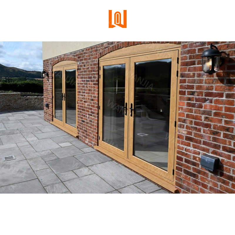 Factory Direct Custom Exterior Front Entry Doors House Residential Aluminum Wood French Doors Patio Aluminum Clad Double Doors