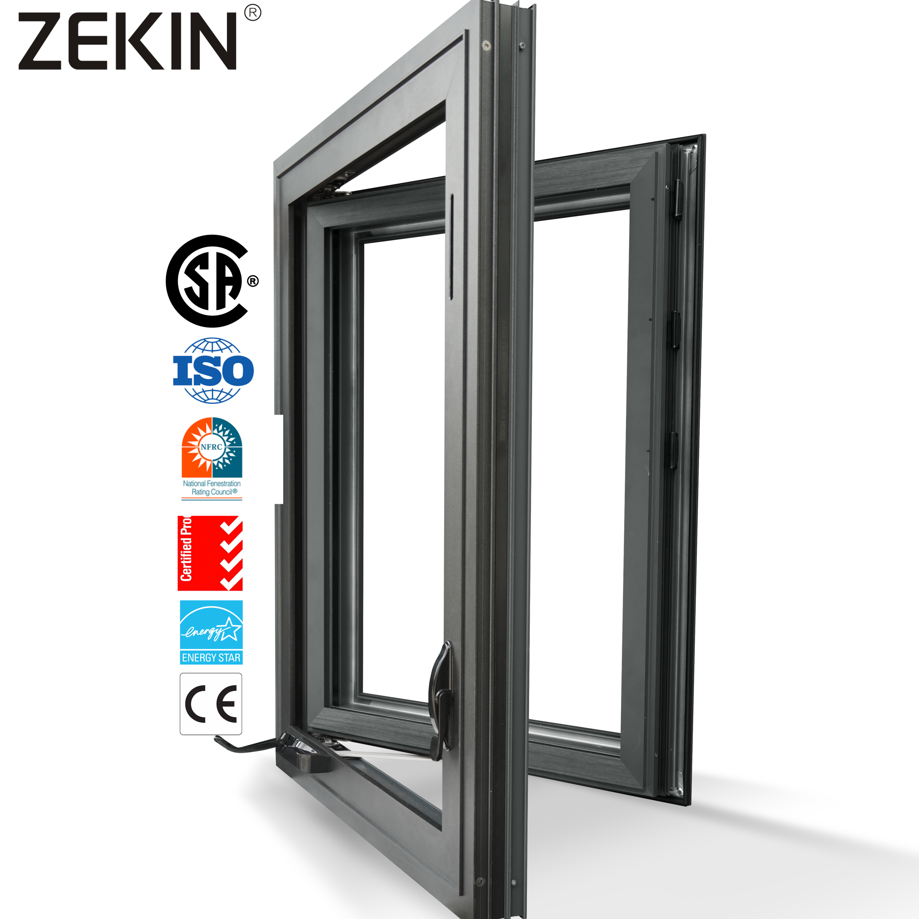 ZEKIN Thermal Break Aluminium Glass Casement Windows Double Glazed Tempered Modern Security for Living Room