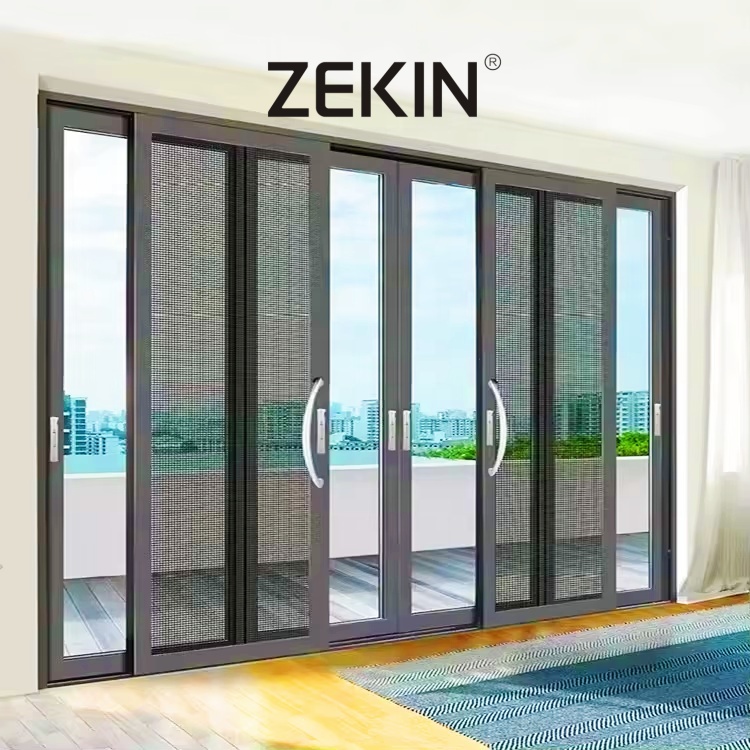As2047 NFRC Certification Double Glass Stacker Doors Custom Engineering Project Exterior Aluminum Sliding Doors With Screen Mesh