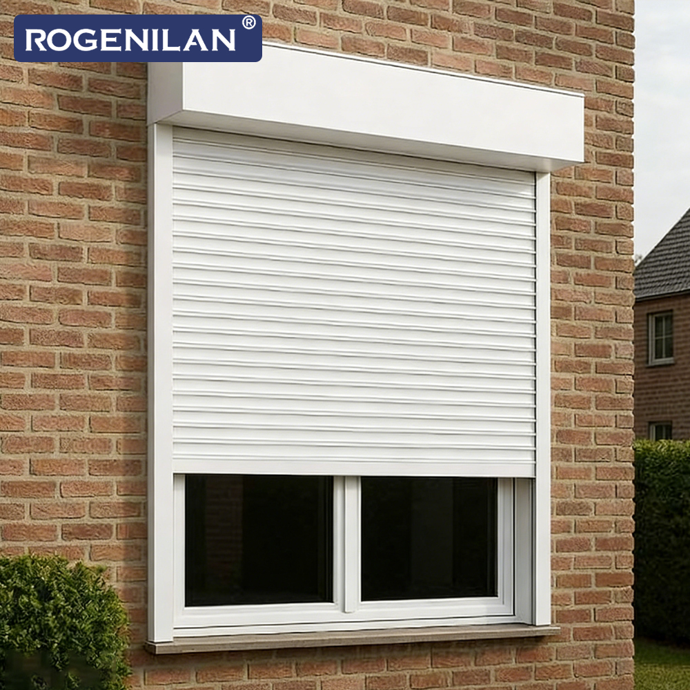 ROGENILAN Hurricane Impact Aluminum Security Rolling Windows Vertical Electric Roller Shutter Window for Exterior