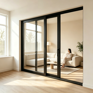 Waterproof Sliding Panoramic Double Glazed Tempered Glass Sliding Door Glass Design Patio Aluminum Sliding Doors with Big Handle