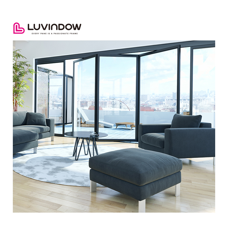 Soundproof Aluminium Laminated Flush Bi-fold Stacker Door Aluminum Frame Glass Door Bifold Doors Aluminium Folding Patio