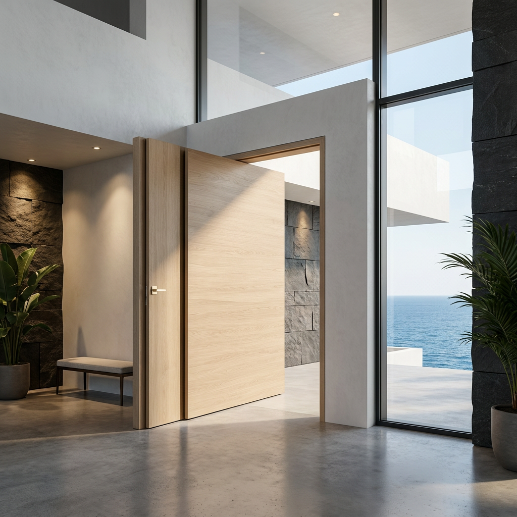 Exterior Doors Aluminum Alloy Minimalist Modern Pivot Wood Grain Villa Apartment Main Entrance Front Entry Hotel Residential