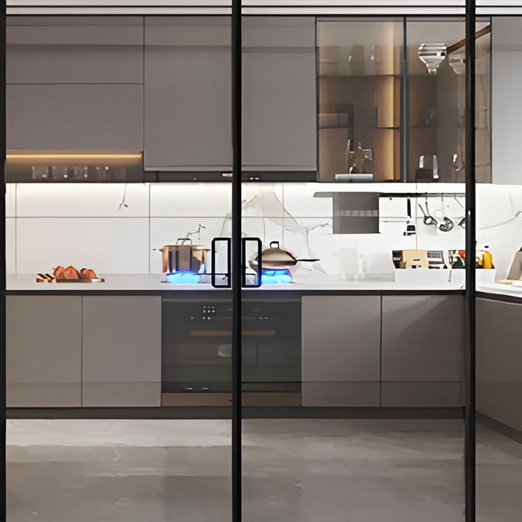 Thermal Break Aluminum Alloy Sliding Glass Door Double Glazing Kitchen Partition Door