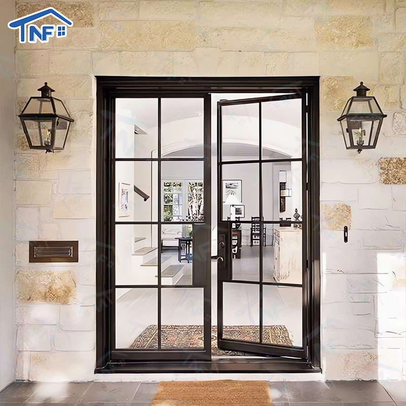 Residential Main Front Entry Aluminum Alloy Double Tempered Glass Manual Modern Security Door Windproof Finished