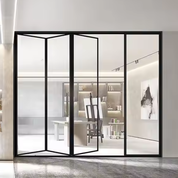 Customizable Aluminium Folding Glass Doors Single Glazed Interior Bifold For Kitchen Easy Installation Various Types Foldable