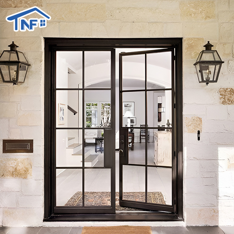 Waterproof Residential Crittall Interior Partition Aluminum Double Tempered Glass French Grilles Casement Doors for House Villa