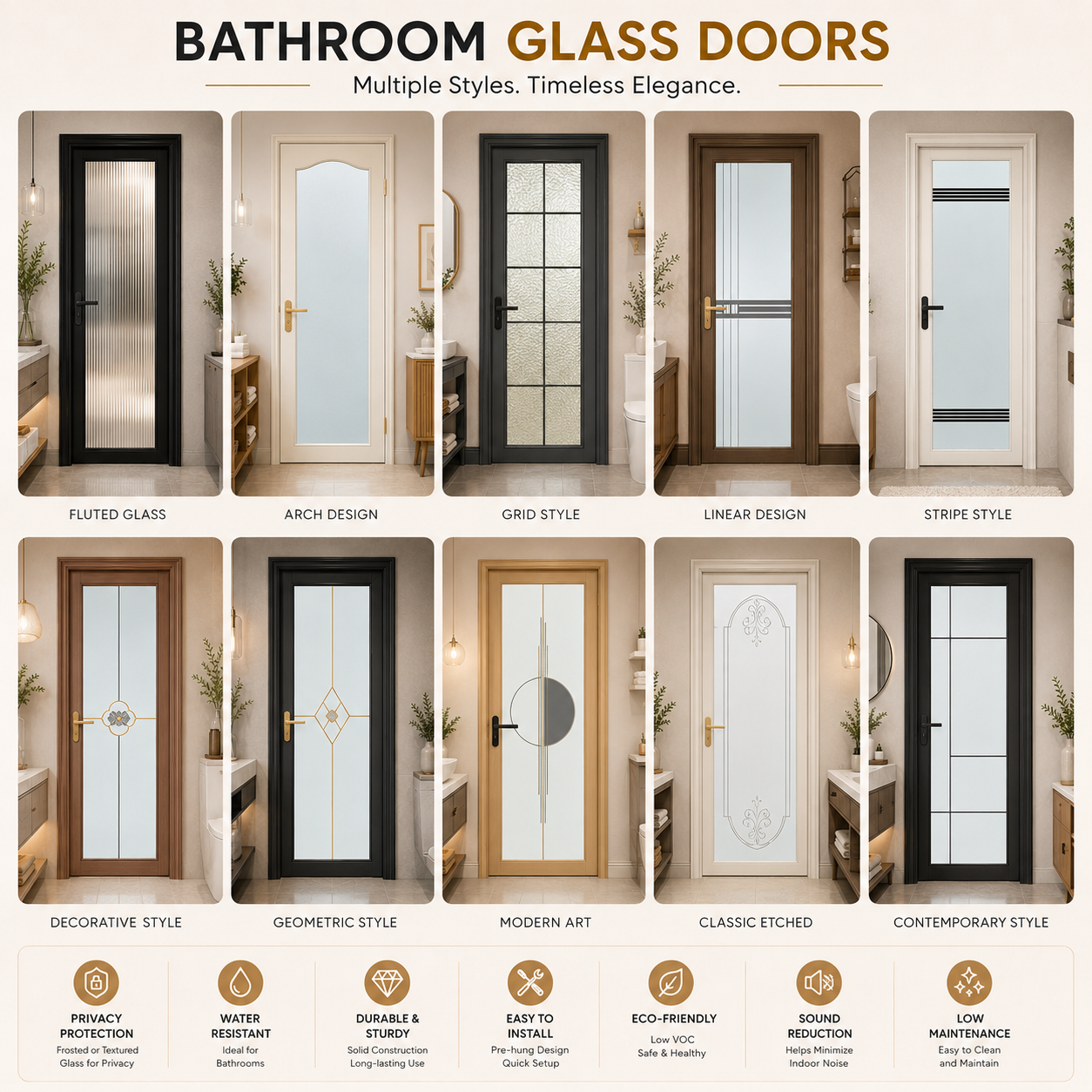 Moisture Resistant Aluminum Bathroom Door With Frosted Glass for Hospitality Construction