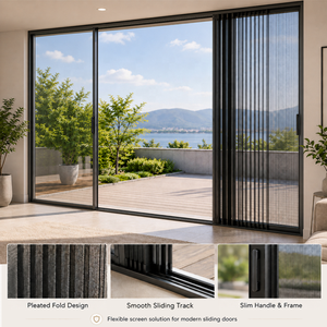 Amj Modern Glass Doors Sliding System Narrow Frame Aluminum Sliding Patio Doors With Folded Screen Mesh