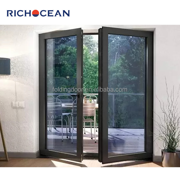 RICHOCEAN Hotel Commercial Hurricane Impact Aluminum Triple Glass French Swing Door Patio Entrance Double Doors