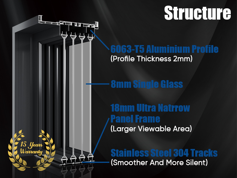 Brief Design Ultra Narrow Edge Single Glass Aluminium Smooth Sliding Door Kitchen Sliding Door