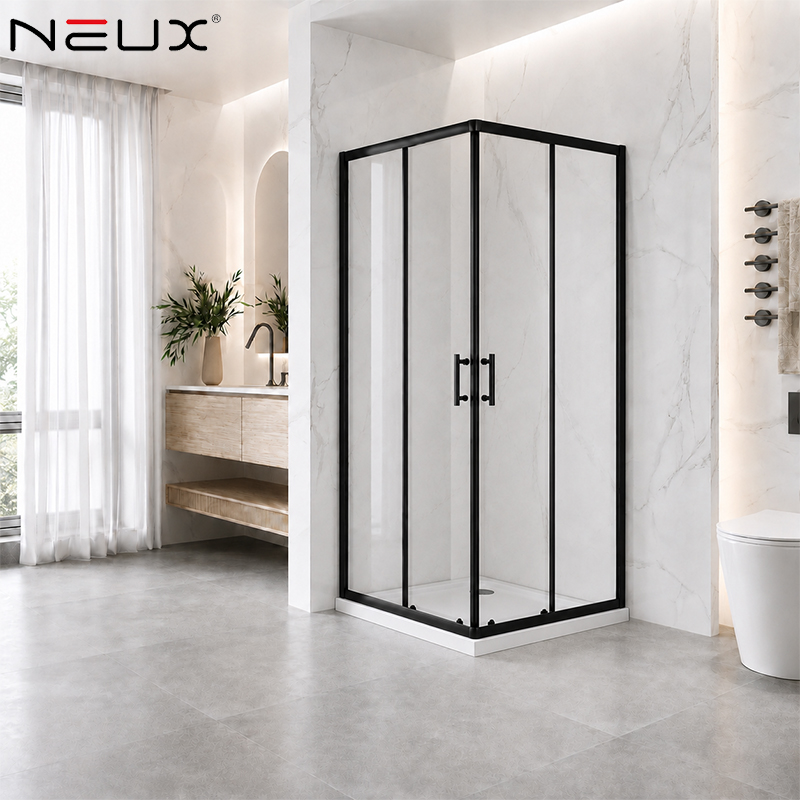 Modern Black Aluminium Framed Corner Cabin Shower Cubicle Sliding Door Shower Room