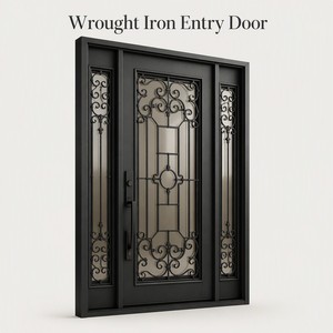 High Quality Custom Modern Hurricane Impact Wrought Iron Security Tinted Glass Entry Door for Residential Front