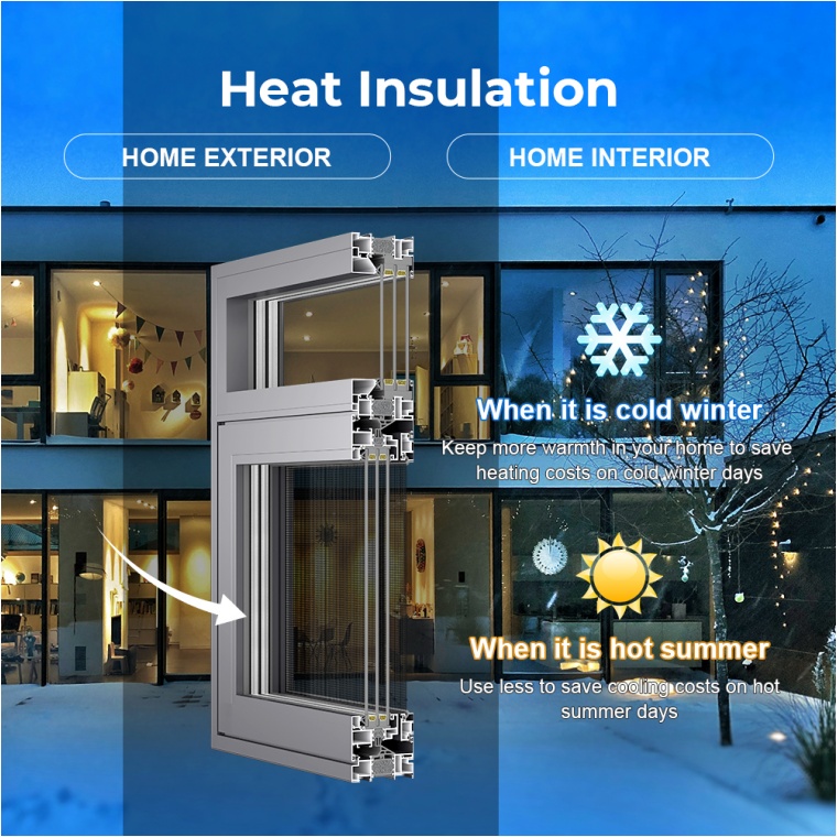OUNA American Style Impact Resistant Double Glazed Black Frame Aluminum Crank Push Out Casement Windows Heat Insulation Argon