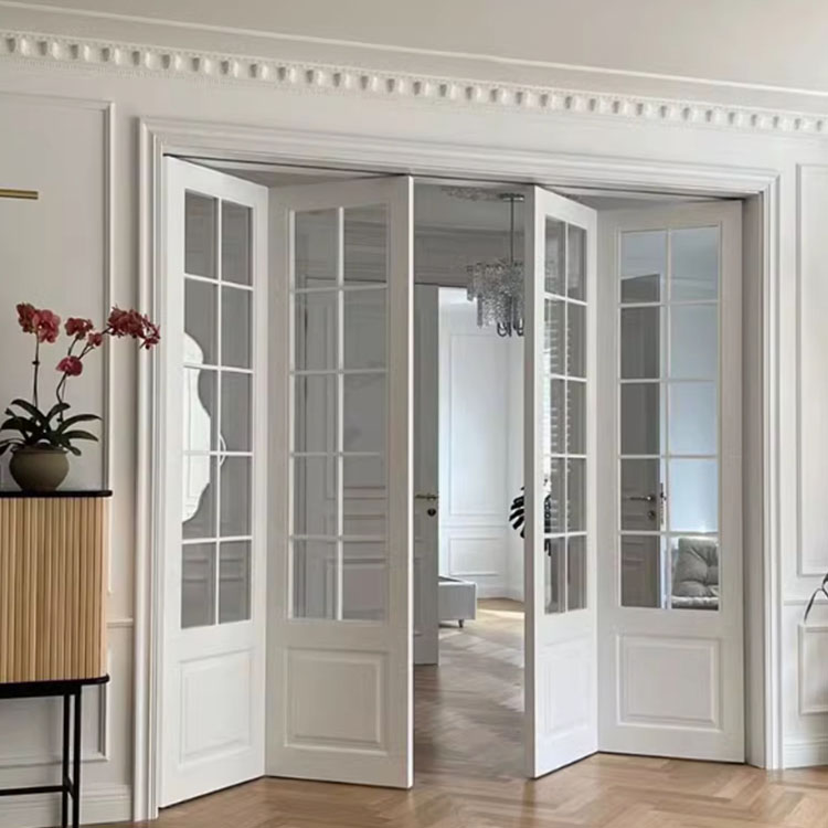Minimalist Aluminum Alloy French Door Interior Black Framed Glass Swing Windproof Doors For Villa Living Room