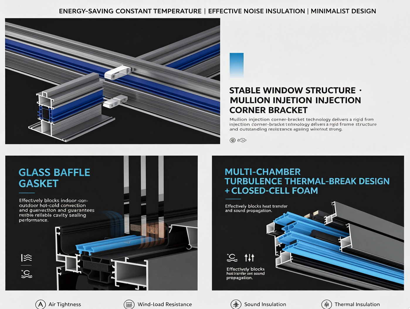 Energy-Efficient Aluminum Double Tempered Glass Impact Glass American Crank Casement Window