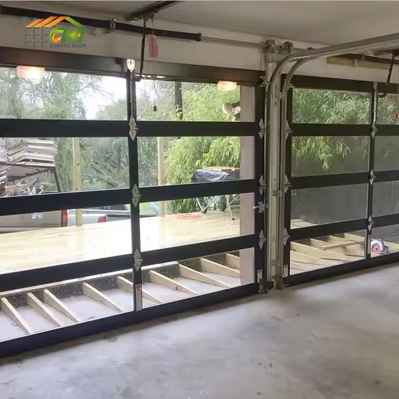 Modern Automatic Hurricane Impact Glass Panel Garage Door Automatic Sectional Roll up Glass Garage Door