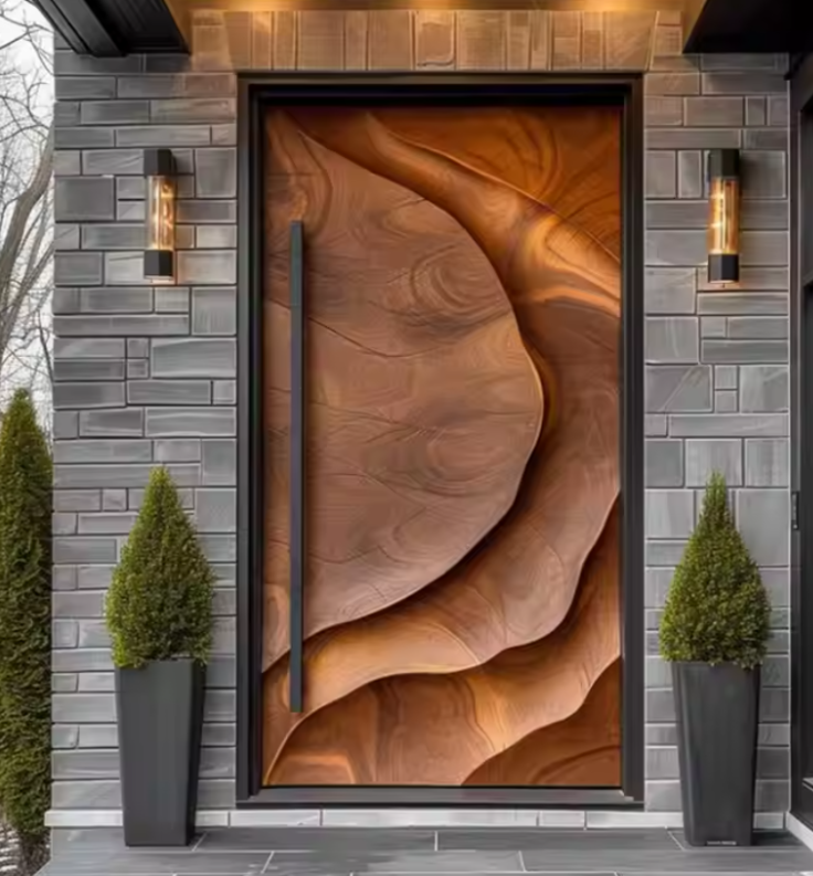 Solid Wood Aluminum Front Entry Door with Anti-Theft Lockset Durable Frame European Design for Villa Apartment &amp; Outdoor Safety