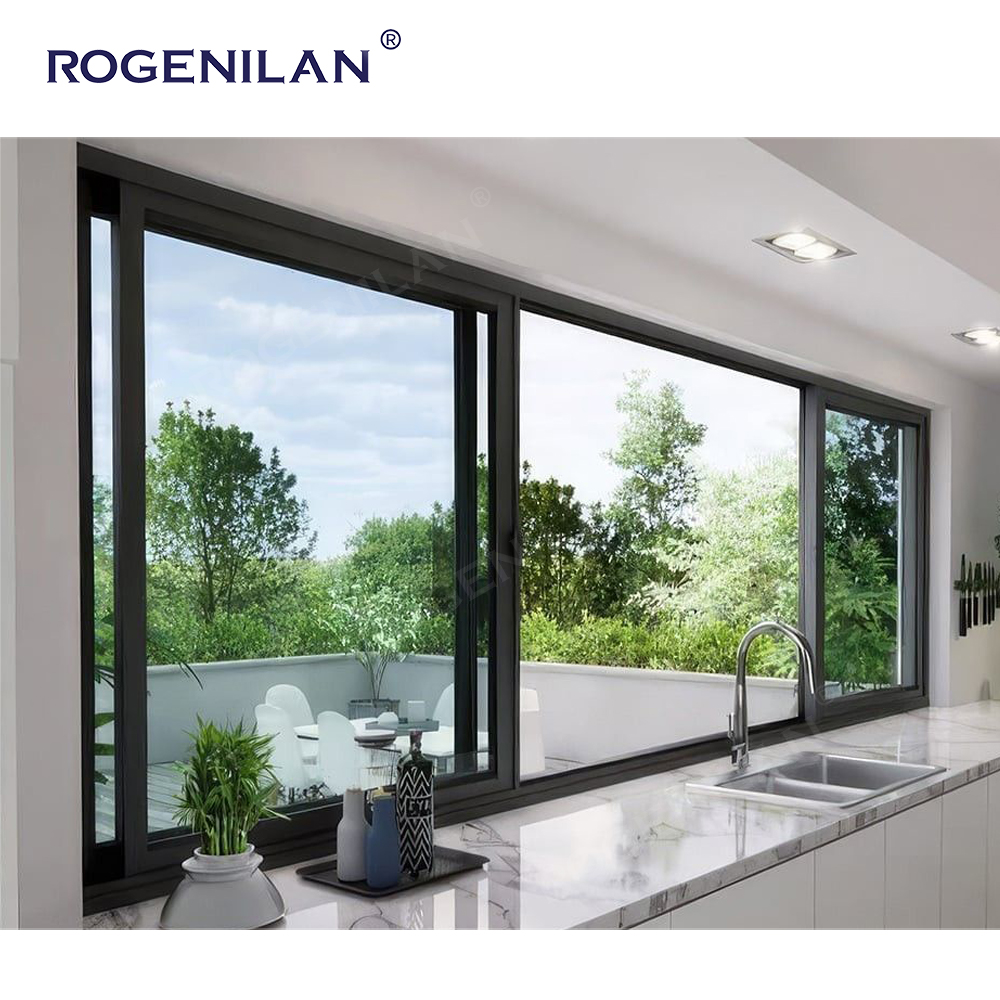 Rogenilan Residential Double Glass Low-E Glazed Sliding Windows Aluminum Slide Window With Mosquito Net for House