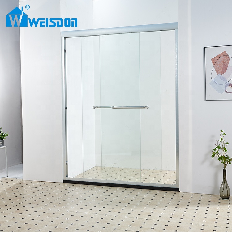 OEM ODM Chrome Brushed Nickel 5+5mm Laminated Tempered Glass Hotel Aluminum Alloy Framed Double Sliding Shower Door
