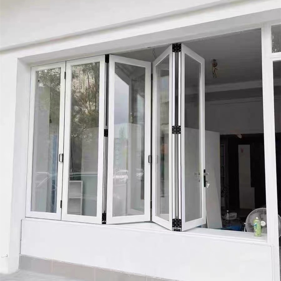 Soundproof Double Glazed Aluminum Foldable Glass Wall Patio Door Modern Waterproof Outdoor Bedroom Hotel Balcony Porch Mall