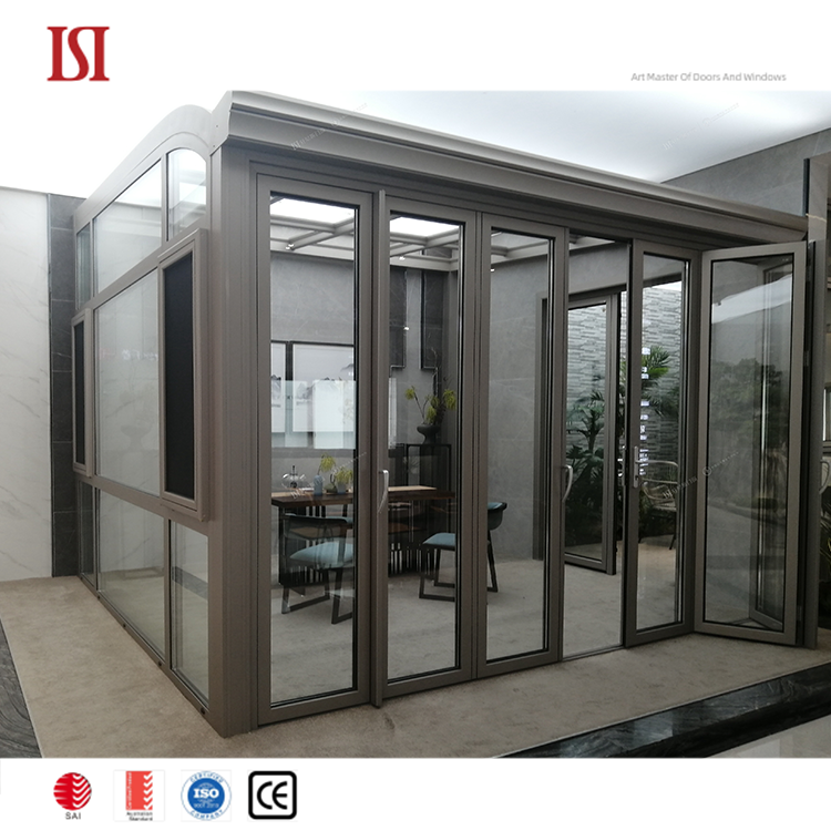 Top Brand Extra Wide Aluminum Tempered Glass Foldable Space Partition Modern Folding Door System for Kitchen Living Room Villa