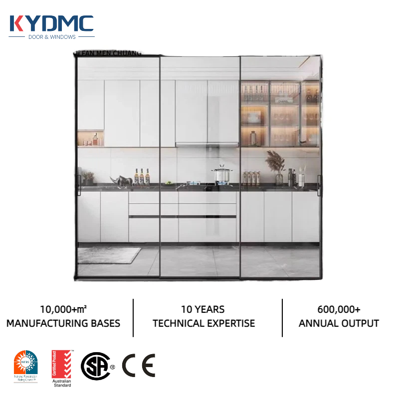 NFRC American House Builder Aluminum Thermal Break Double Glazed Sliding Door Villa Kitchen Black Slim Frame Sliding Door