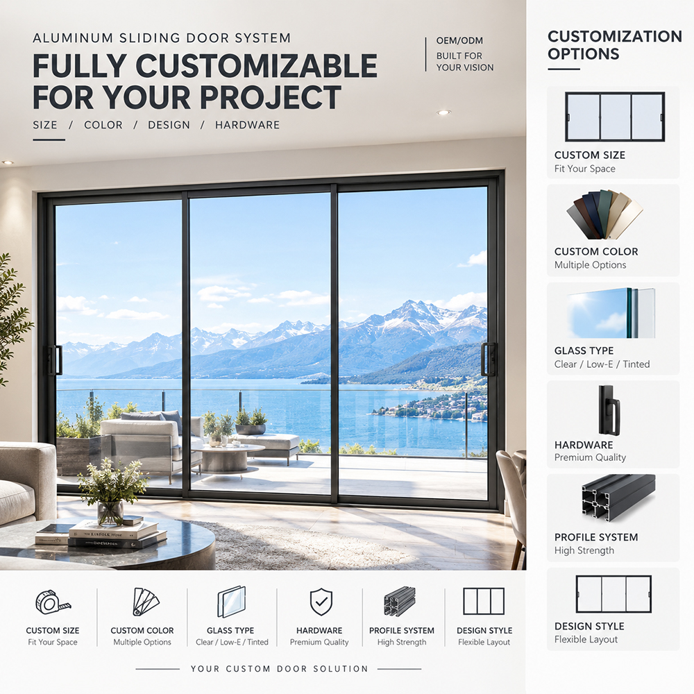 OEM Custom Aluminum Sliding Glass Doors Heavy Duty Windproof Soundproof Thermal Insulation Balcony Doors for Residential