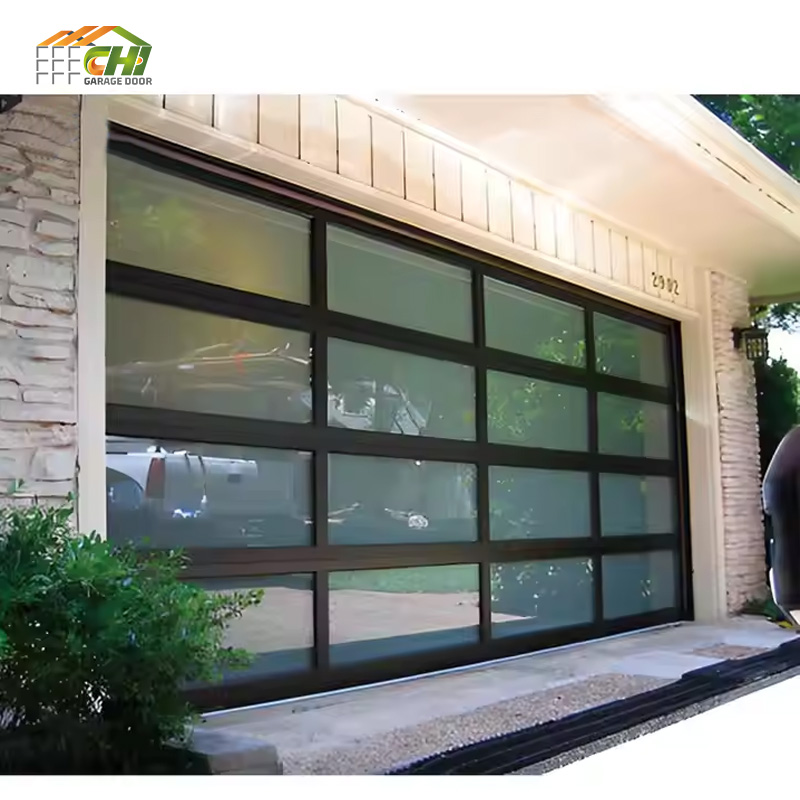 Modern Automatic Hurricane Impact Glass Panel Garage Door Automatic Sectional Roll up Glass Garage Door