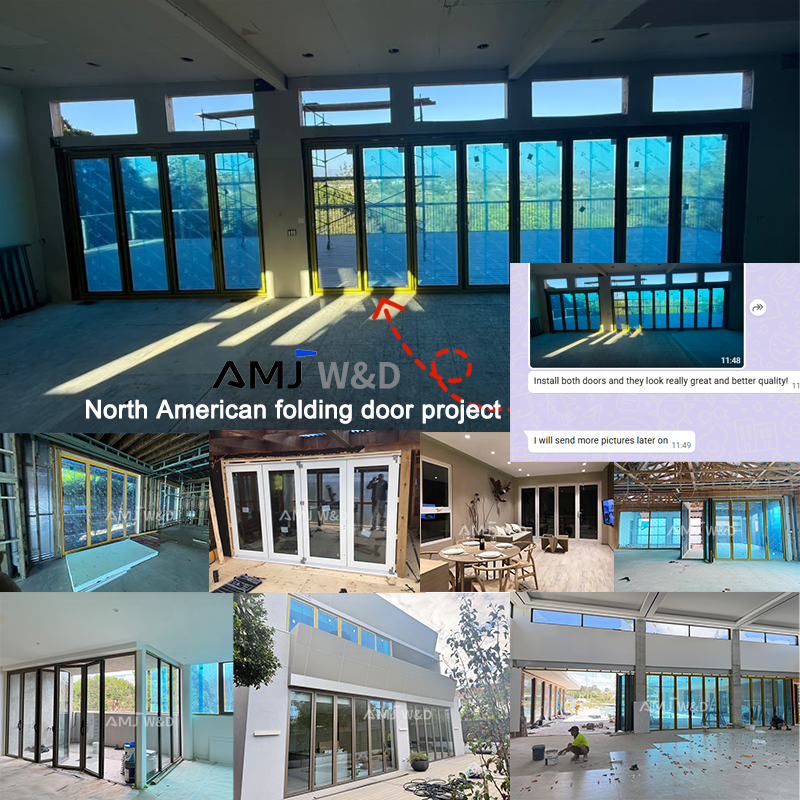 Large Modern Lockable Waterproof Accordion Sliding Aluminum Frame Bifold Folding Double Glass Patio Doors