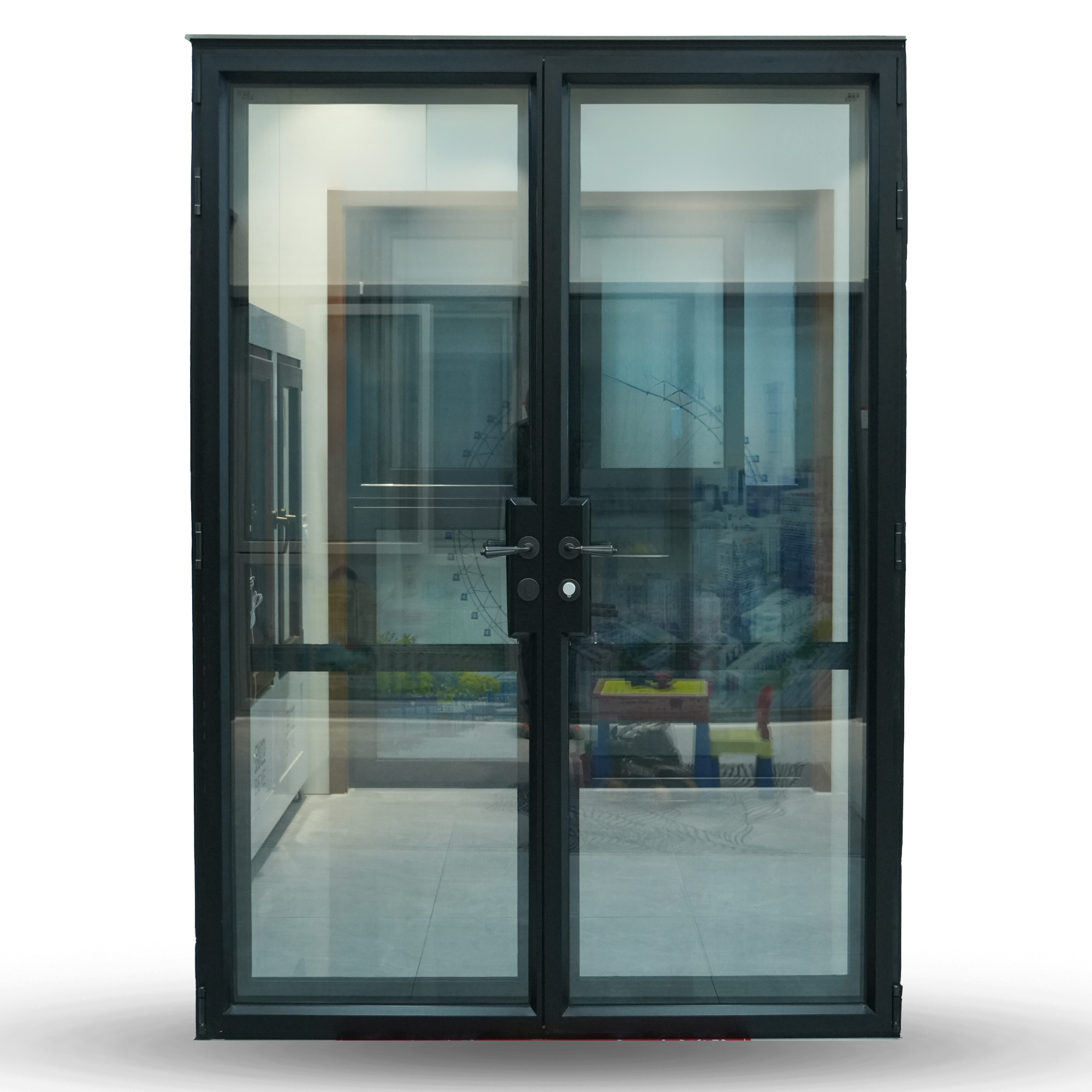 Modern Finished Exterior Aluminum Black 76 Model French Casement Doors Soundproof Hurricane Proof Impact Resistant Glass Doors